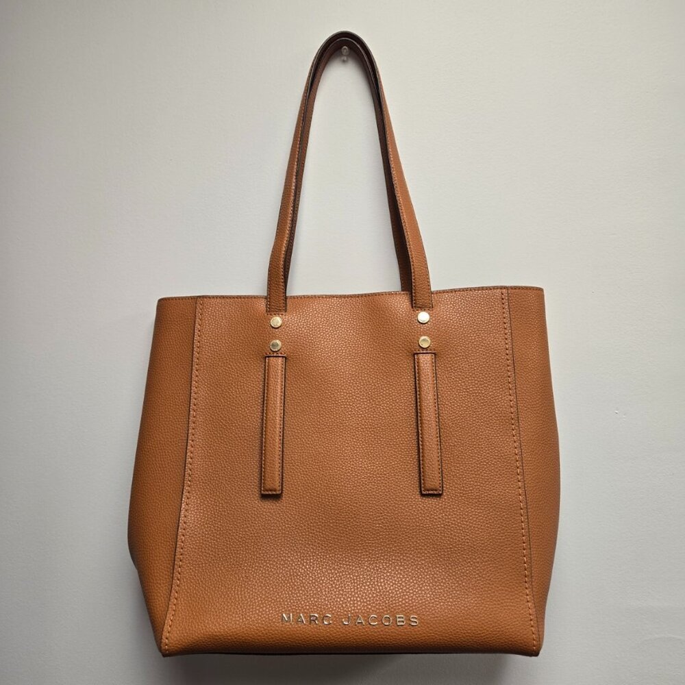 Marc Jacobs Jordan Studded Leather Tote NWOT Cognac Brown Pebbled Work Laptop